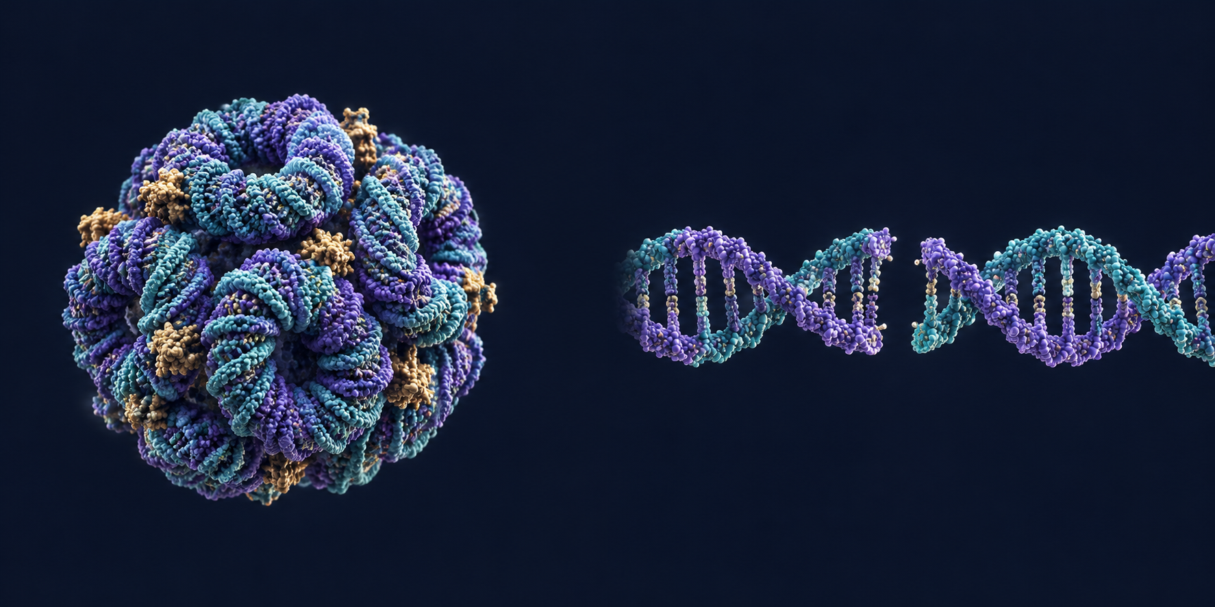 3D molecular illustration: compacted sperm chromatin or DNA strand breaks